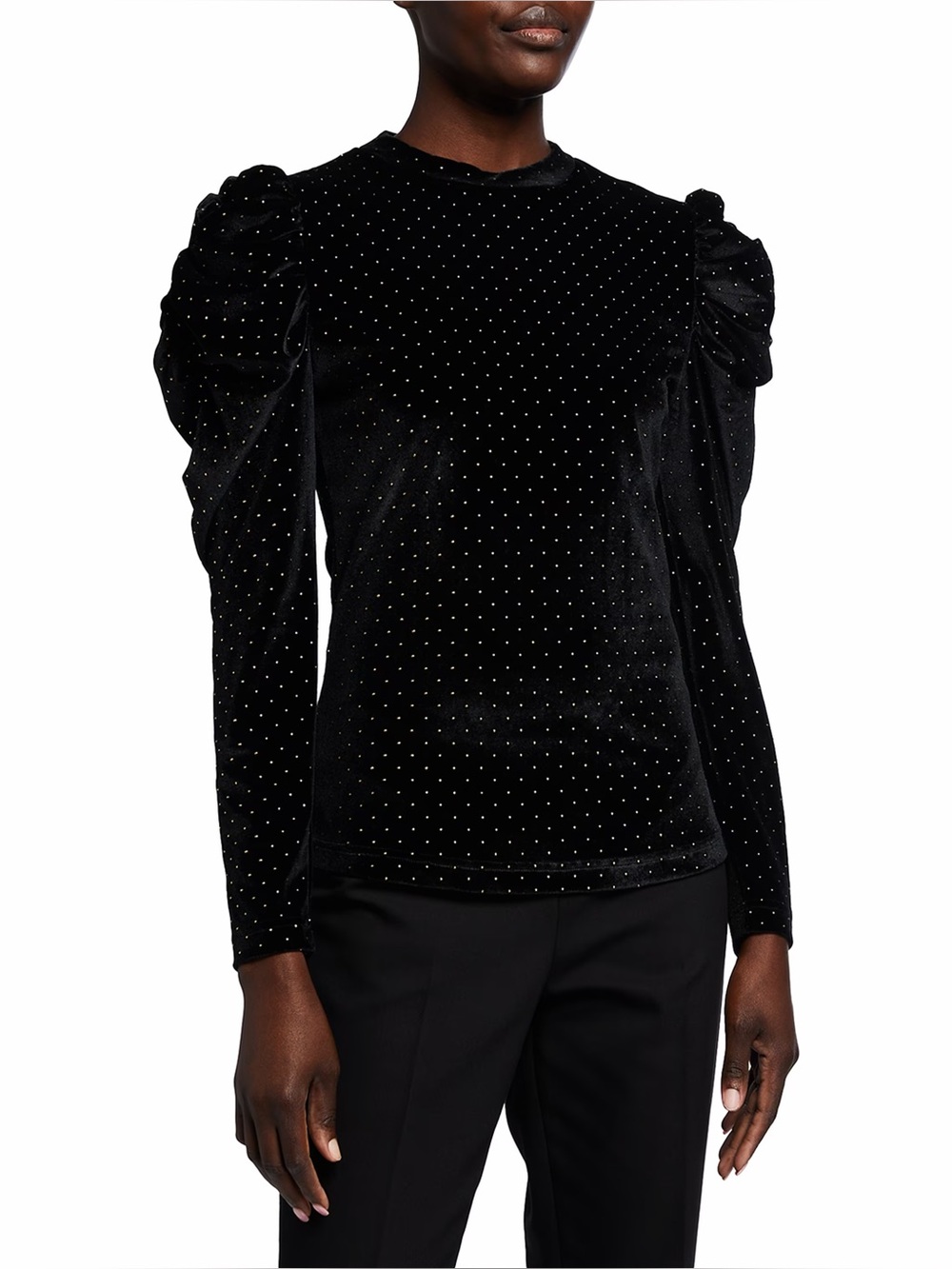 TANYA TAYLOR ELSIE GOLD-STUDDED VELVET PUFF-SLEEVE TOP | Medium